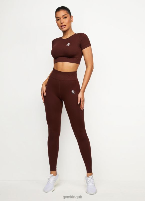 Gym King Formation Seamless Rib Short Sleeve Top Chocolate Women Clothing J2PFB485 - Image 5