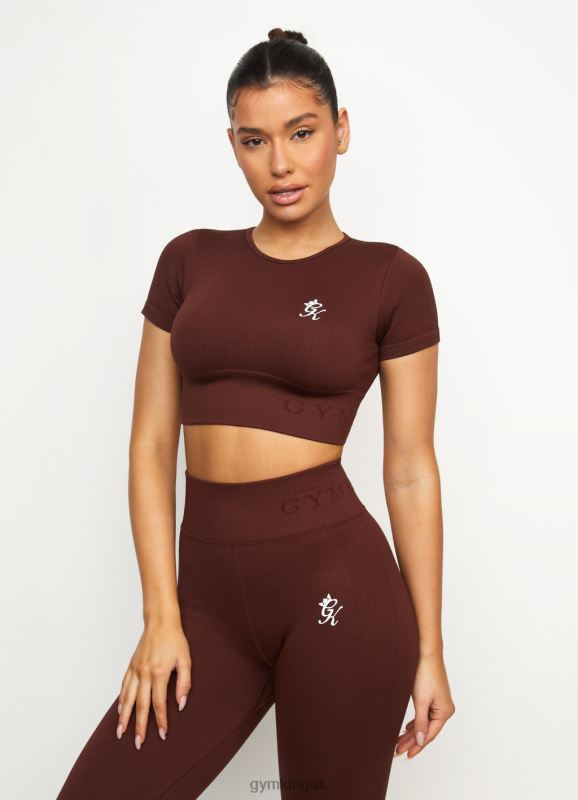 Gym King Formation Seamless Rib Short Sleeve Top Chocolate Women Clothing J2PFB485 - Image 1