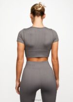 Gym King Formation Seamless Rib Short Sleeve Top Gunmetal Women Clothing J2PFB488 - Image 2