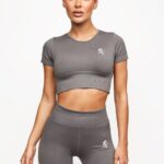Gym King Formation Seamless Rib Short Sleeve Top Gunmetal Women Clothing J2PFB488