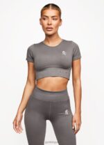 Gym King Formation Seamless Rib Short Sleeve Top Gunmetal Women Clothing J2PFB488
