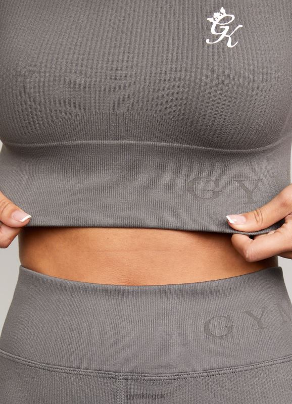 Gym King Formation Seamless Rib Short Sleeve Top Gunmetal Women Clothing J2PFB488 - Image 3