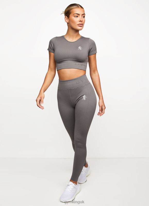 Gym King Formation Seamless Rib Short Sleeve Top Gunmetal Women Clothing J2PFB488 - Image 5