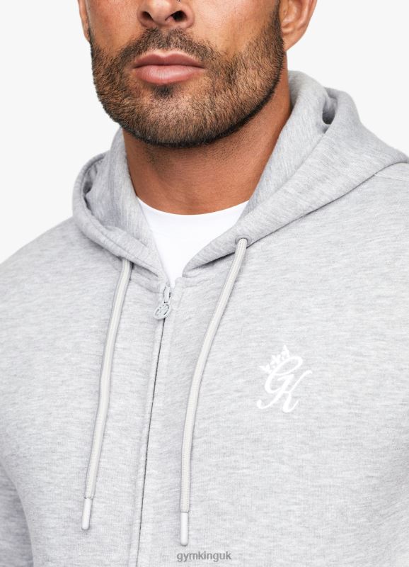 Gym King Fundamental Fleece Full Zip Hoodie Grey Marl Men Clothing J2PFB224 - Image 3