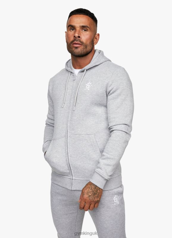 Gym King Fundamental Fleece Full Zip Hoodie Grey Marl Men Clothing J2PFB224 - Image 4