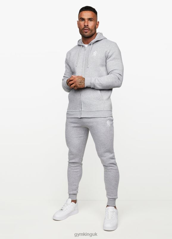 Gym King Fundamental Fleece Full Zip Hoodie Grey Marl Men Clothing J2PFB224 - Image 5