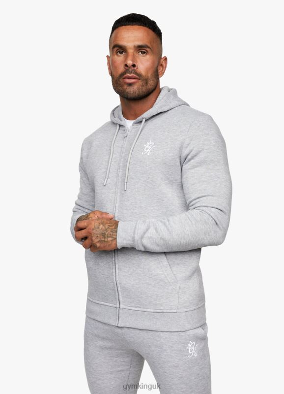Gym King Fundamental Fleece Full Zip Hoodie Grey Marl Men Clothing J2PFB224 - Image 1