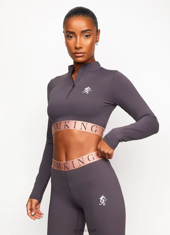 Gym King Impact 1/4 Zip Crop Soft Slate/Peach Women Clothing J2PFB476 - Image 4