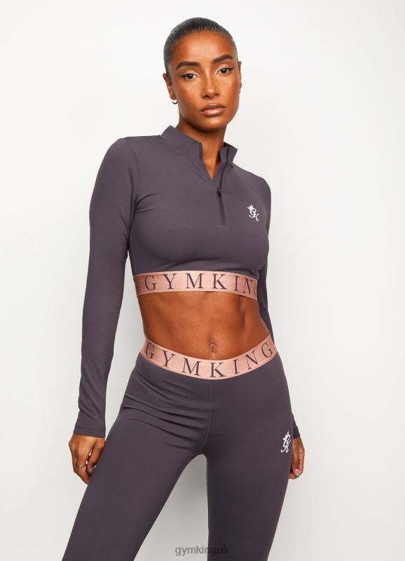 Gym King Impact 1/4 Zip Crop Soft Slate/Peach Women Clothing J2PFB476 - Image 5