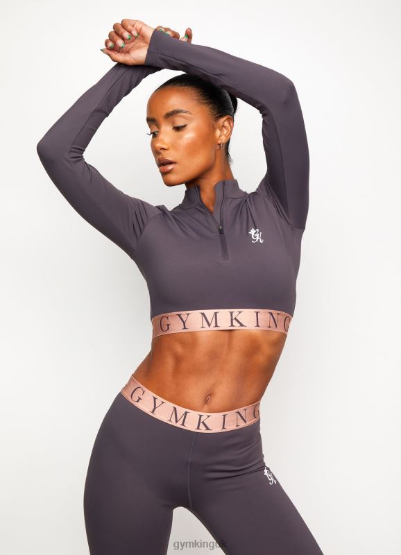 Gym King Impact 1/4 Zip Crop Soft Slate/Peach Women Clothing J2PFB476 - Image 6