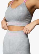 Gym King Intention Multi-Rib Sports Bra Grey Marl/Cosmic Pink Women Clothing J2PFB530 - Image 6
