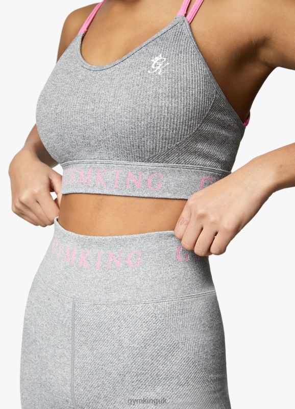 Gym King Intention Multi-Rib Sports Bra Grey Marl/Cosmic Pink Women Clothing J2PFB530 - Image 6