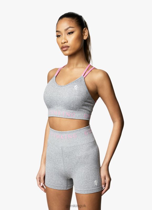 Gym King Intention Multi-Rib Sports Bra Grey Marl/Cosmic Pink Women Clothing J2PFB530 - Image 7