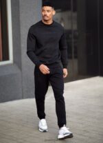 Gym King Linear Print Crew Tracksuit Black Men Clothing J2PFB256