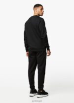 Gym King Linear Print Crew Tracksuit Black Men Clothing J2PFB256 - Image 5