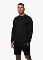Gym King Linear Print Interlock Crew Black Men Clothing J2PFB225 - Image 3