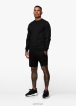 Gym King Linear Print Interlock Crew Black Men Clothing J2PFB225 - Image 6