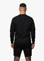 Gym King Linear Print Interlock Crew Black Men Clothing J2PFB225 - Image 7