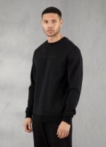 Gym King Linear Print Interlock Crew Black Men Clothing J2PFB225 - Image 9