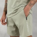 Gym King Linear Print Interlock Short Soft Khaki Men Clothing J2PFB98