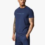 Gym King Linear Print Tee Moonlight Blue Men Clothing J2PFB37