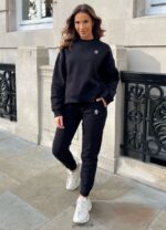 Gym King Linear Tape Fleece Crew Black Women Clothing J2PFB630 - Image 2