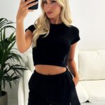 Gym King Malibu Corset Detail Crop Tee Black Women Clothing J2PFB346
