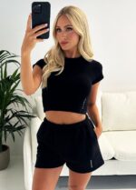 Gym King Malibu Corset Detail Crop Tee Black Women Clothing J2PFB346