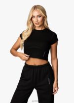Gym King Malibu Corset Detail Crop Tee Black Women Clothing J2PFB346 - Image 4