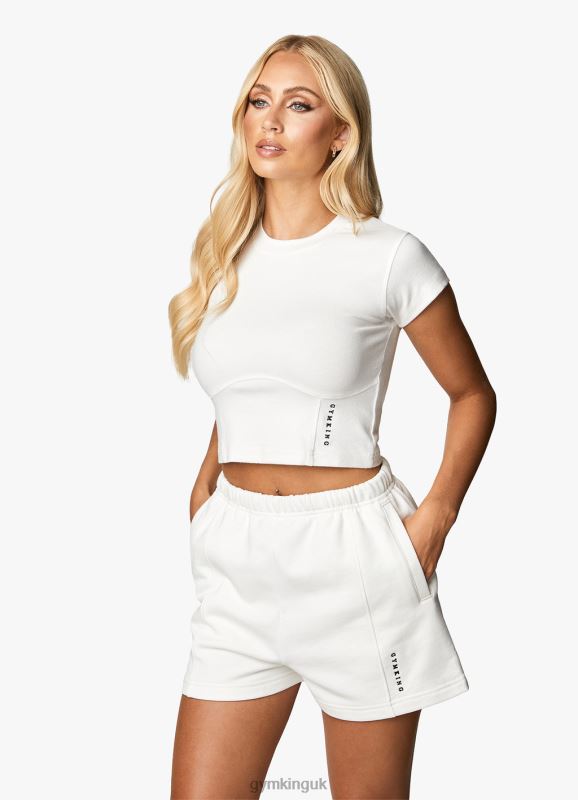 Gym King Malibu Corset Detail Crop Tee Cream Women Clothing J2PFB342 - Image 8