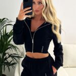 Gym King Malibu Corset Detail FZ Hood Black Women Clothing J2PFB611