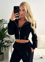 Gym King Malibu Corset Detail FZ Hood Black Women Clothing J2PFB611