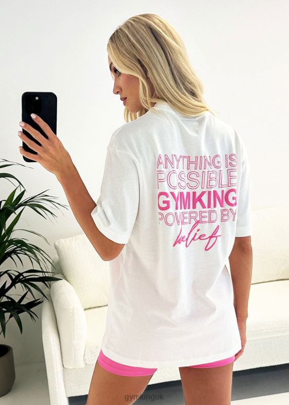 Gym King Malibu Oversized BF Tee Cream/Paradise Pink Women Clothing J2PFB343 - Image 11
