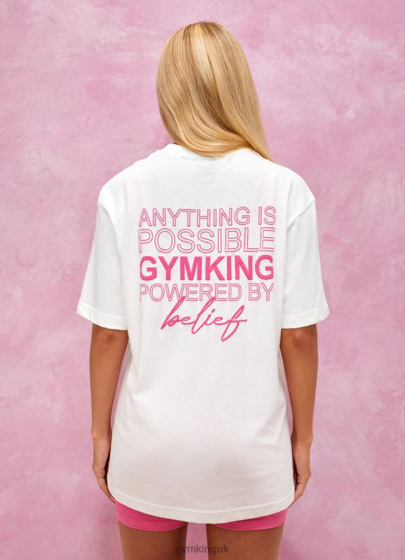 Gym King Malibu Oversized BF Tee Cream/Paradise Pink Women Clothing J2PFB343 - Image 12