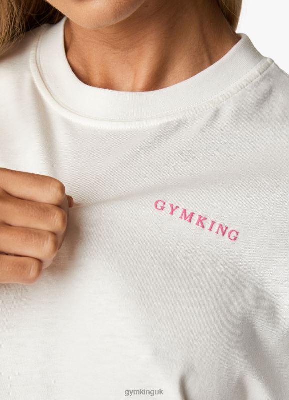 Gym King Malibu Oversized BF Tee Cream/Paradise Pink Women Clothing J2PFB343 - Image 14