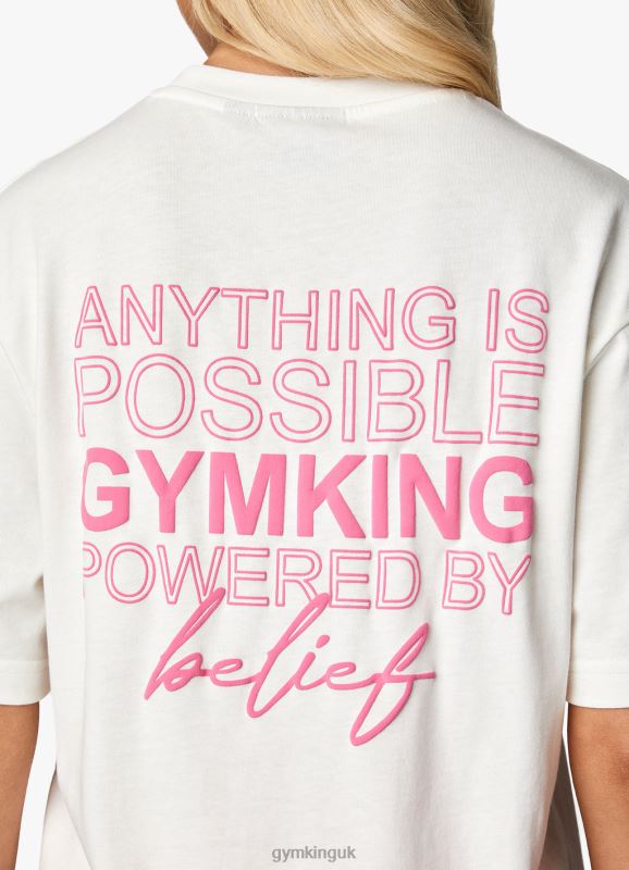 Gym King Malibu Oversized BF Tee Cream/Paradise Pink Women Clothing J2PFB343 - Image 15