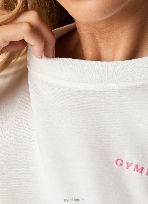 Gym King Malibu Oversized BF Tee Cream/Paradise Pink Women Clothing J2PFB343 - Image 3