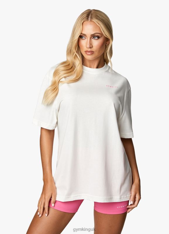 Gym King Malibu Oversized BF Tee Cream/Paradise Pink Women Clothing J2PFB343 - Image 4
