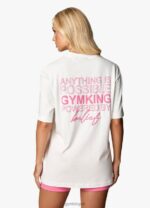 Gym King Malibu Oversized BF Tee Cream/Paradise Pink Women Clothing J2PFB343 - Image 5