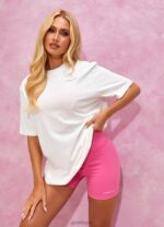 Gym King Malibu Oversized BF Tee Cream/Paradise Pink Women Clothing J2PFB343 - Image 10