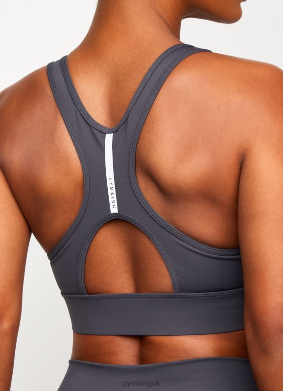 Gym King Piped Sports Bra Dark Grey/Silver Women Clothing J2PFB583 - Image 2