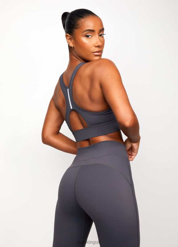 Gym King Piped Sports Bra Dark Grey/Silver Women Clothing J2PFB583 - Image 1