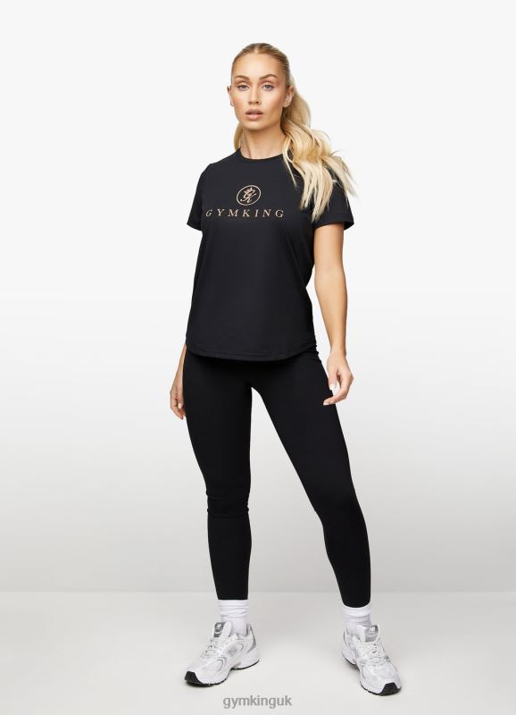 Gym King Pro Logo Tee Black/Rose Gold Women Clothing J2PFB468 - Image 2
