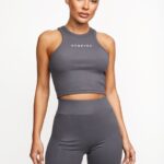 Gym King Release Rib Racer Tank Dark Grey Women Clothing J2PFB464
