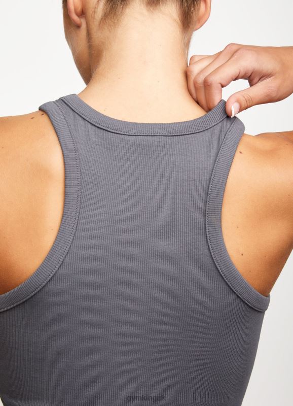 Gym King Release Rib Racer Tank Dark Grey Women Clothing J2PFB464 - Image 3
