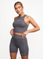 Gym King Release Rib Racer Tank Dark Grey Women Clothing J2PFB464 - Image 5