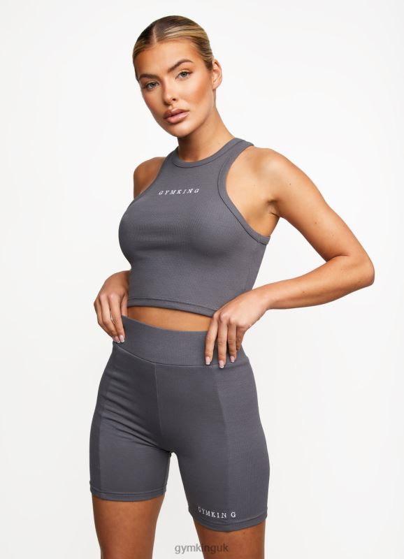 Gym King Release Rib Racer Tank Dark Grey Women Clothing J2PFB464 - Image 5