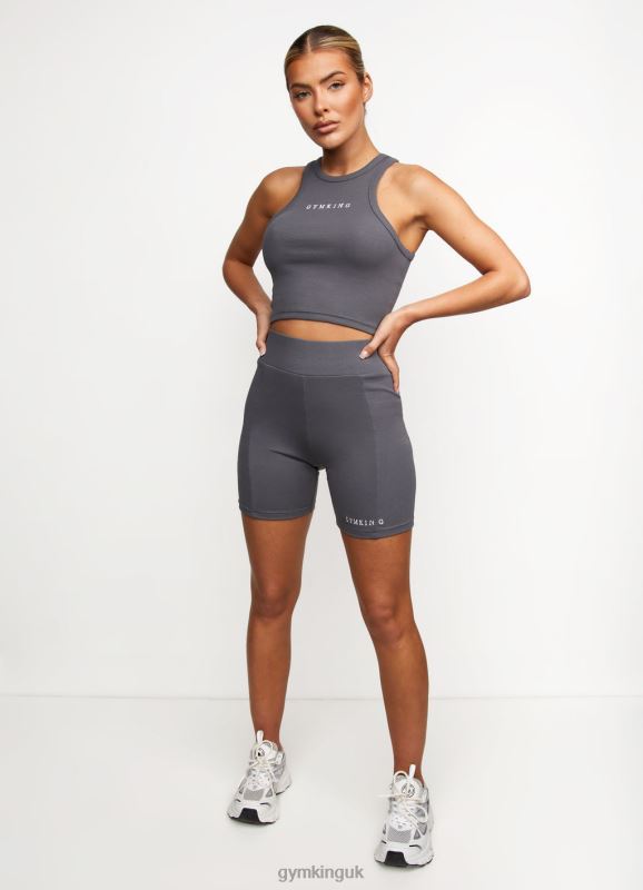 Gym King Release Rib Racer Tank Dark Grey Women Clothing J2PFB464 - Image 6