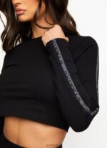 Gym King Results Tape Longsleeve Crop Black Women Clothing J2PFB481 - Image 3