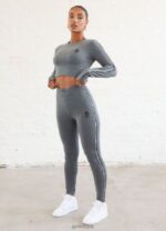 Gym King Results Tape Longsleeve Crop Mid Grey Marl Women Clothing J2PFB484 - Image 3